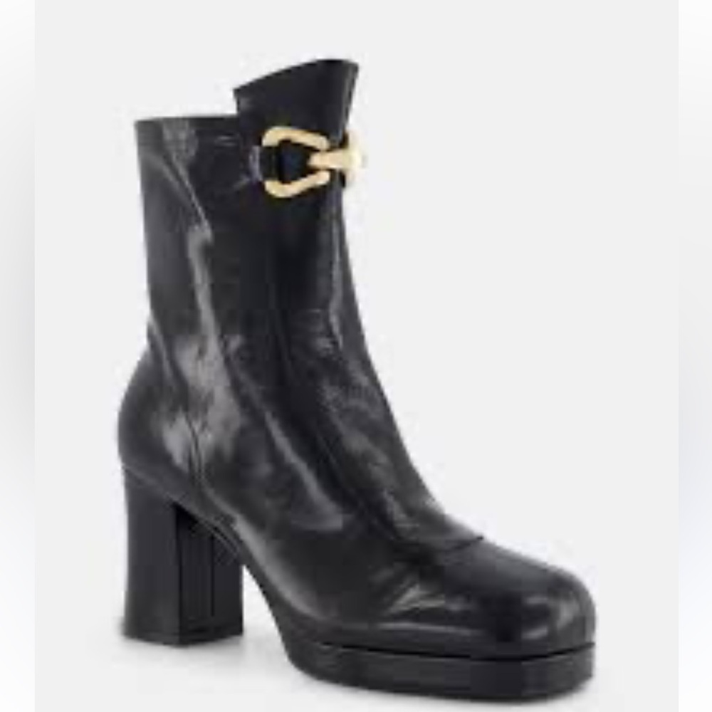 NEW Jeffrey Campbell Makena Black Crinkle Matte Gold platform boot women sz 7.5 - Picture 2 of 9